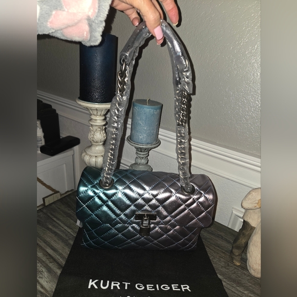 Kurt Geiger Quilted Shoulder Bag - Silver and Teal Ombre. - Picture 1 of 8